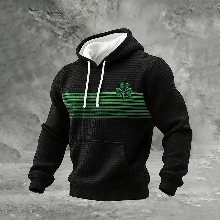 Men's Casual St. Patrick's Day Shamrock Print Waffle Hoodie