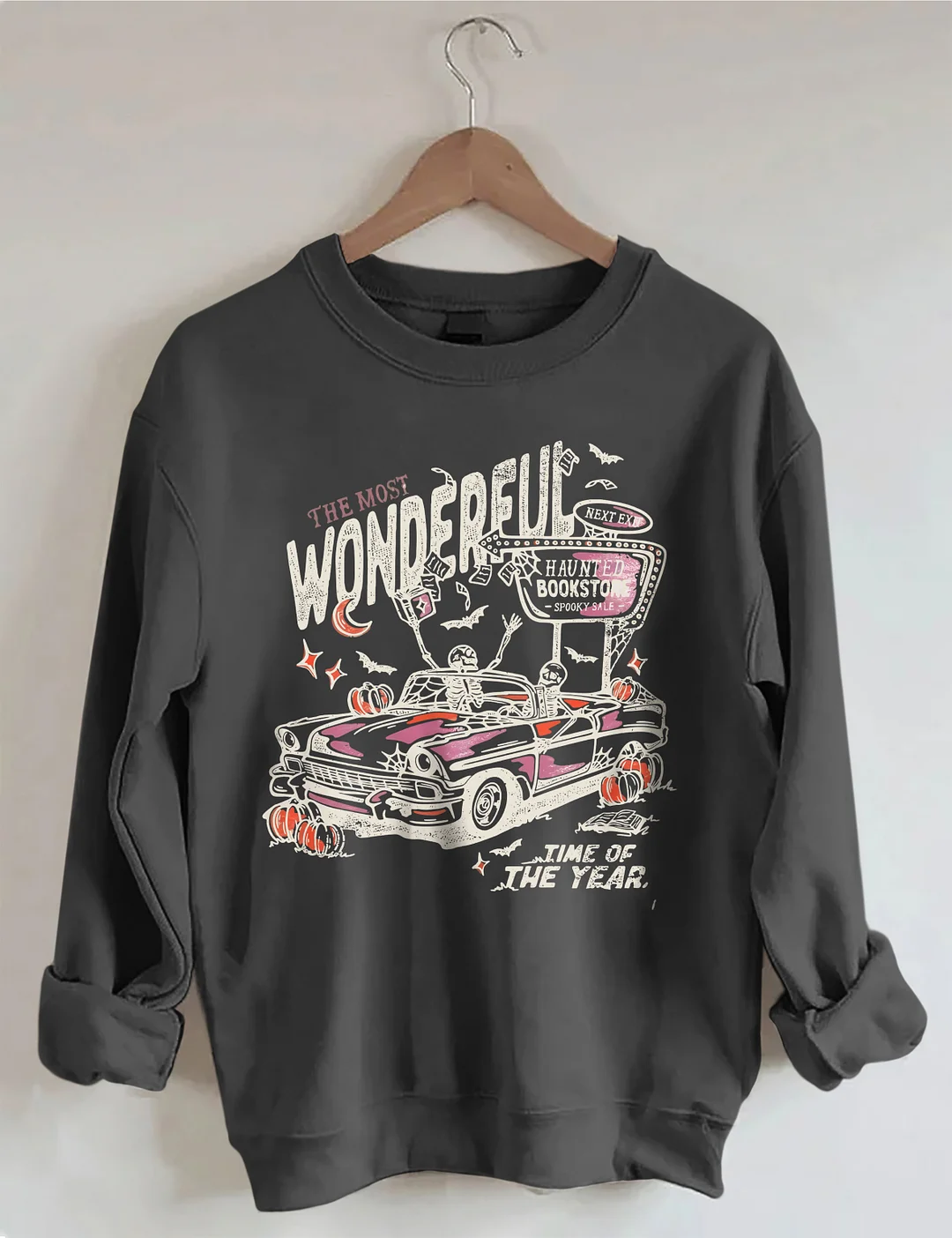 Skeletons In A Convertible For Retro Halloween Sweatshirt