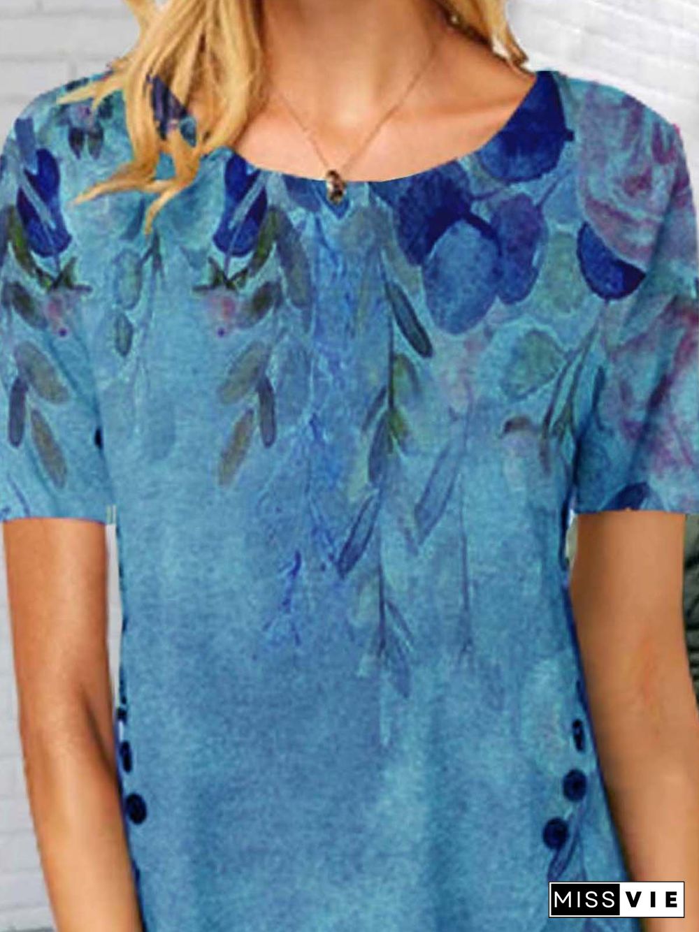 Women's Vintage Floral Crew Neck Short Sleeve Blouses & Shirts