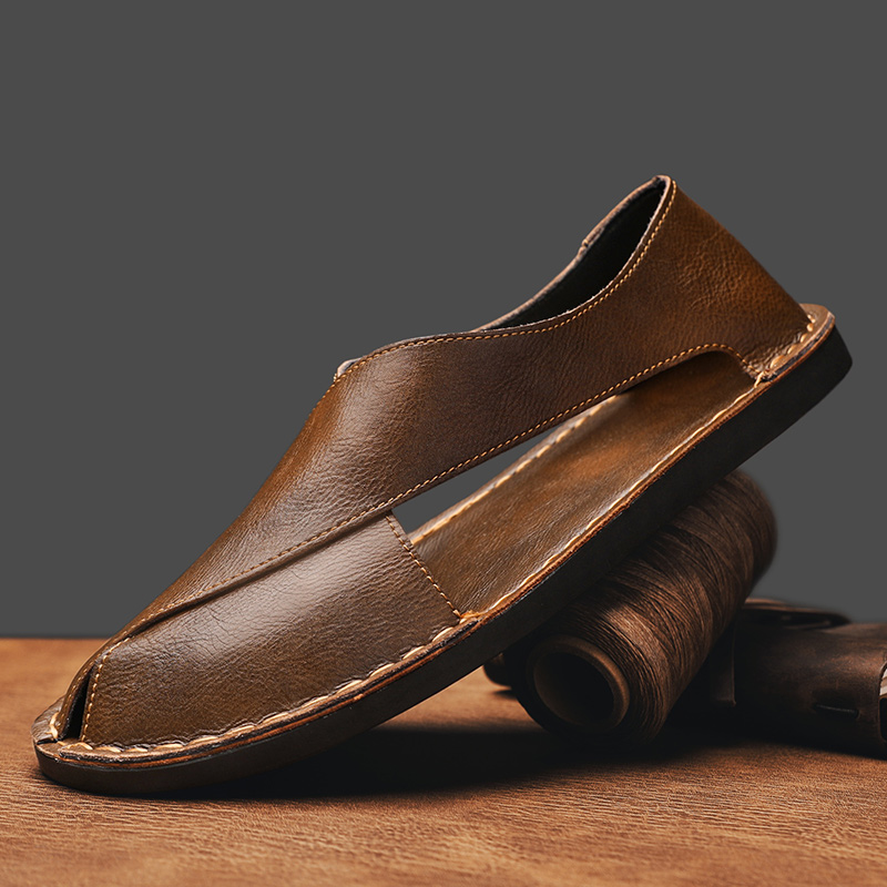 Arkget Shoes | Men's Handsewn Leather Vegetable Slip-On Flat Sandals