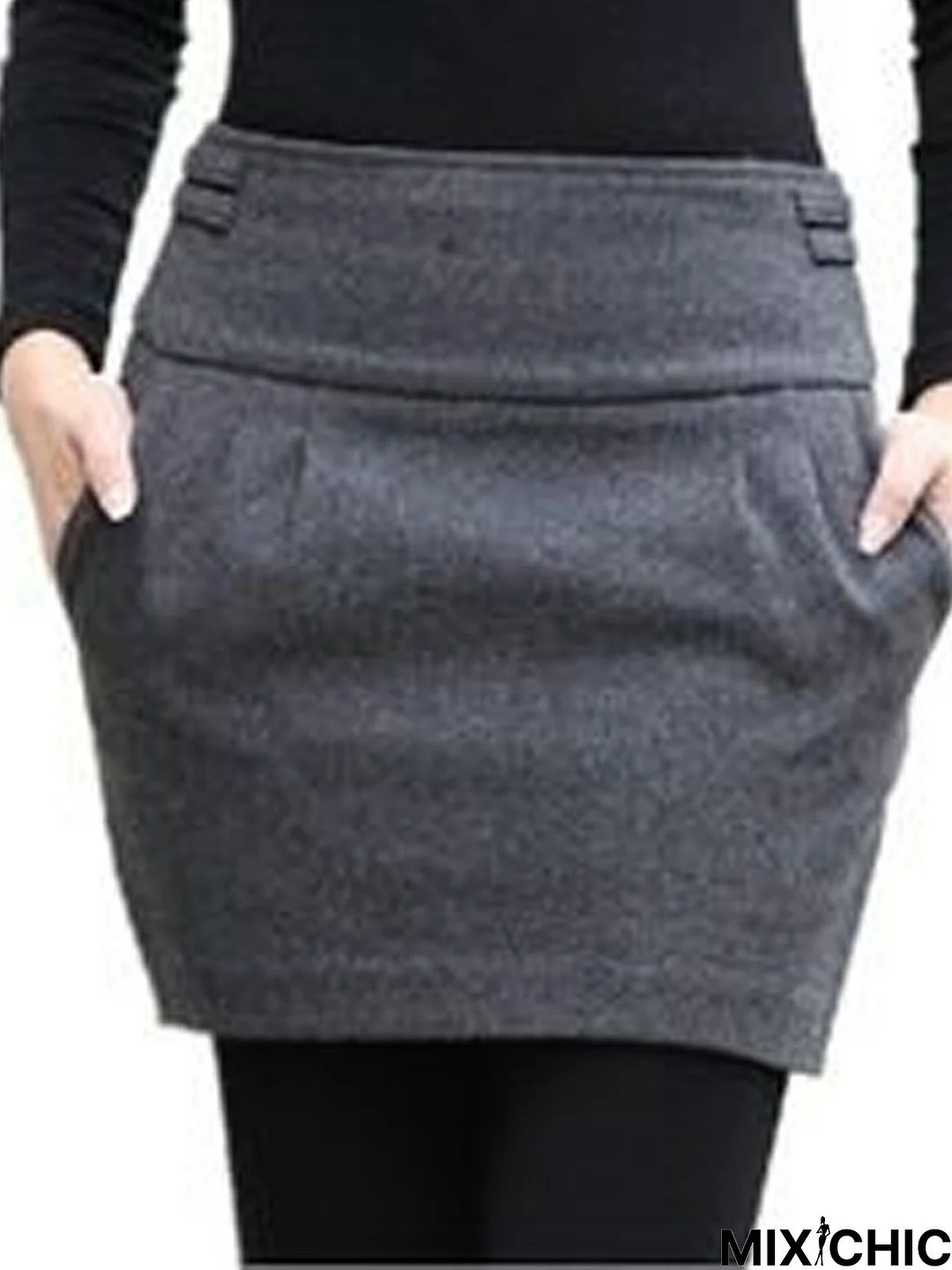 Gray Casual Cotton-Blend Skirt