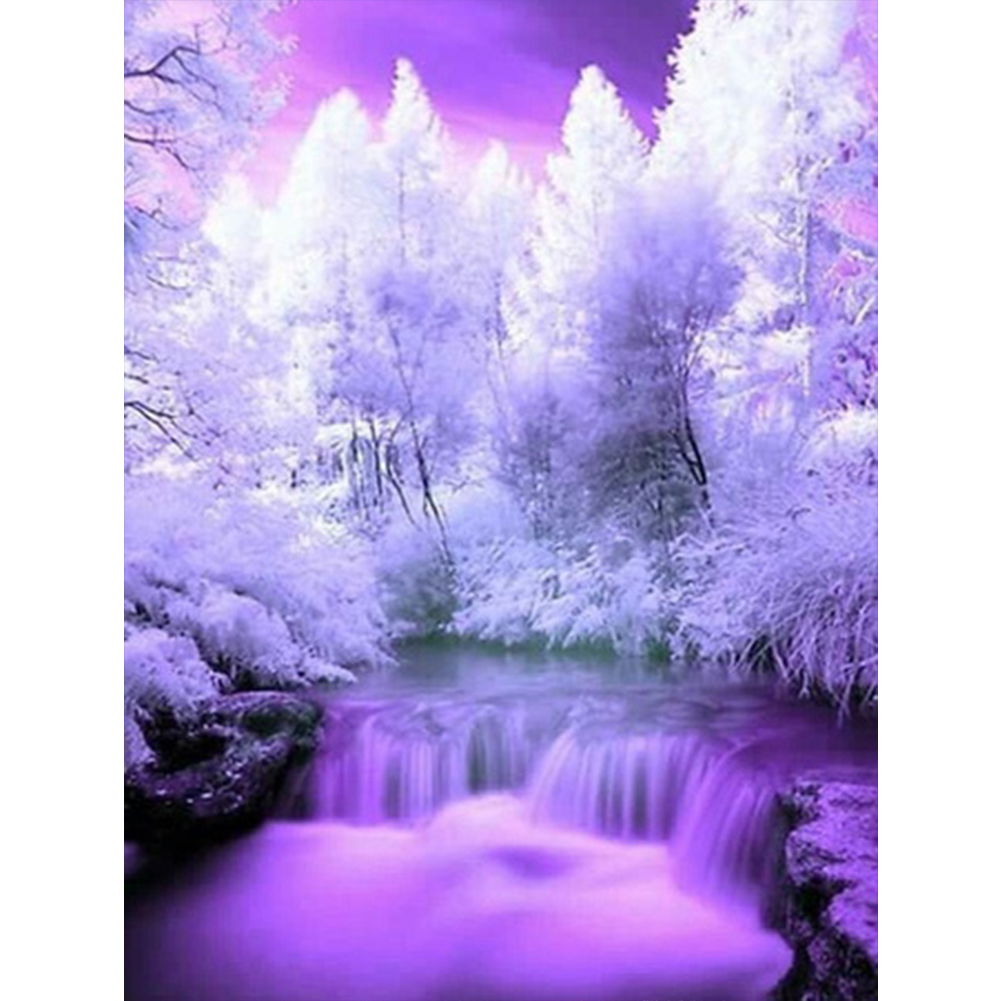 Full Round Diamond Painting Purple Waterfall