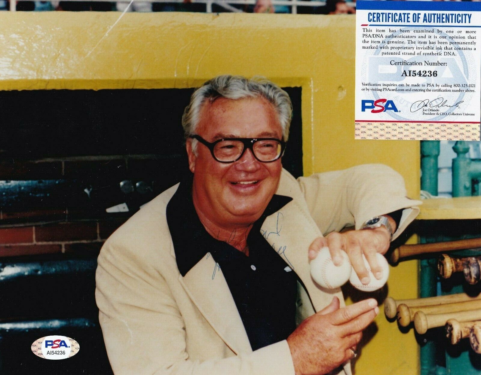 HARRY CARAY CHICAGO CUBS HOLY COW PSA AUTHENTICATED ACTION SIGNED 8x10