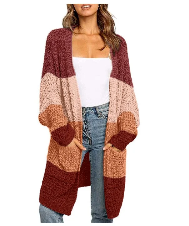 Fitshinling Oversize Knitted Long Cardigan For Women Pockets Slim Solid Winter Coat Jacket Female Long Sleeve Sweaters Cardigans