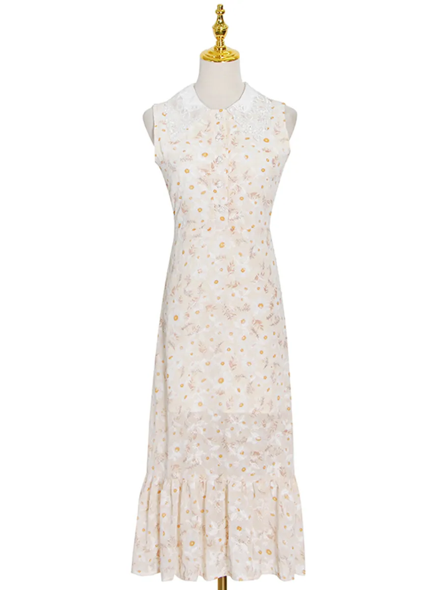 Uveng Uveng Temperament Elegant Wind 2025 Spring New Design Small Flowerless Sleeveless Lace Splicing Dress Women