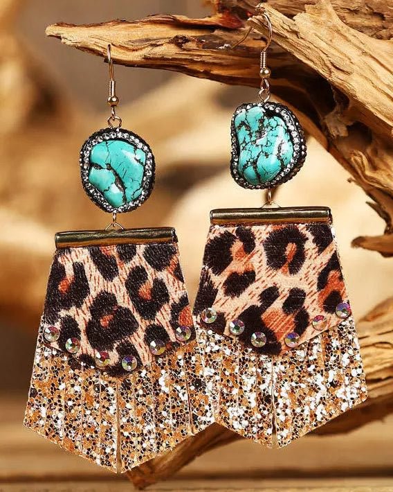 Creative Leopard Sequined Splicing Rhinestone Earrings