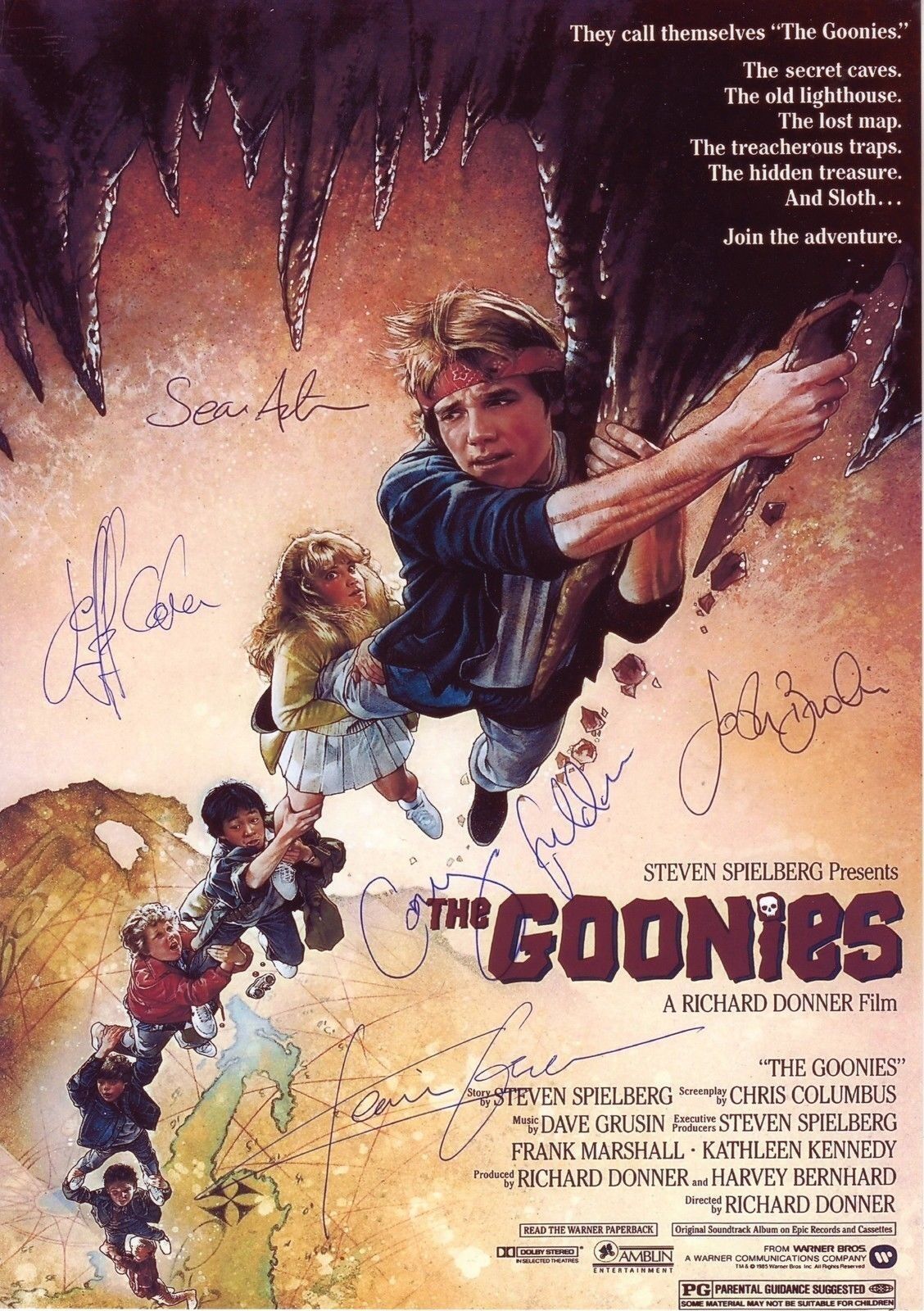 THE GOONIES CAST OF 5 AUTOGRAPH SIGNED PP Photo Poster painting POSTER