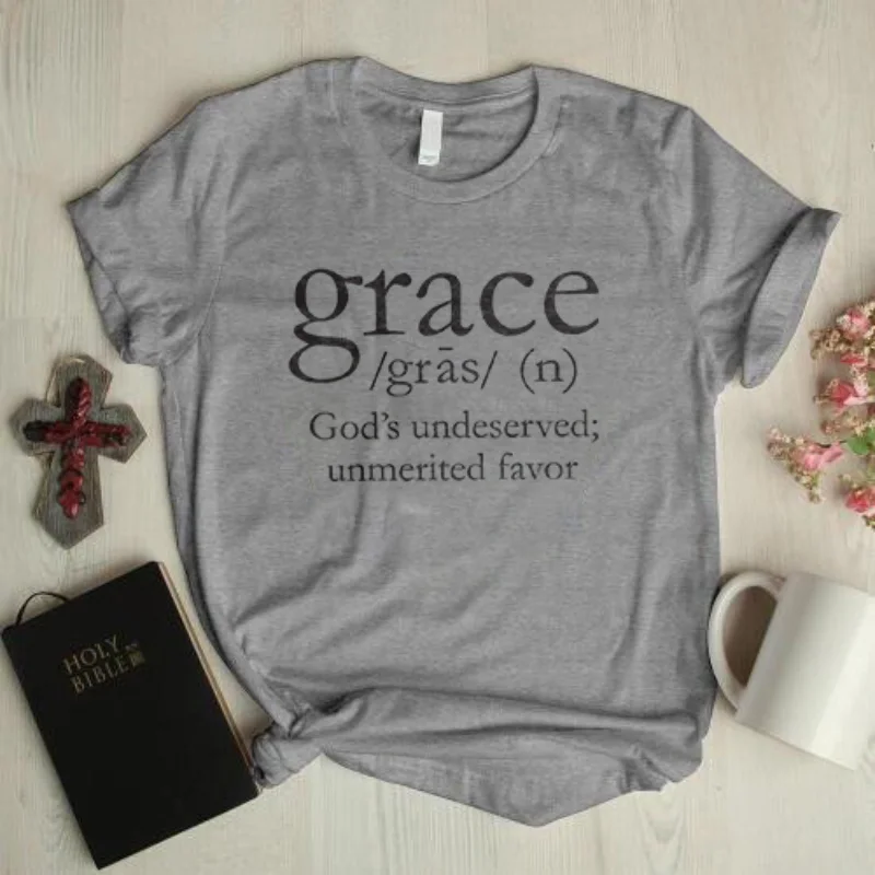 Short-sleeved grace letter printed graphic tees