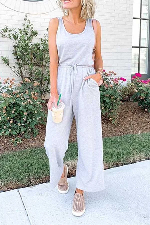 Womens Wide Leg Sleeveless Casual Jumpsuit-Allyzone-Allyzone