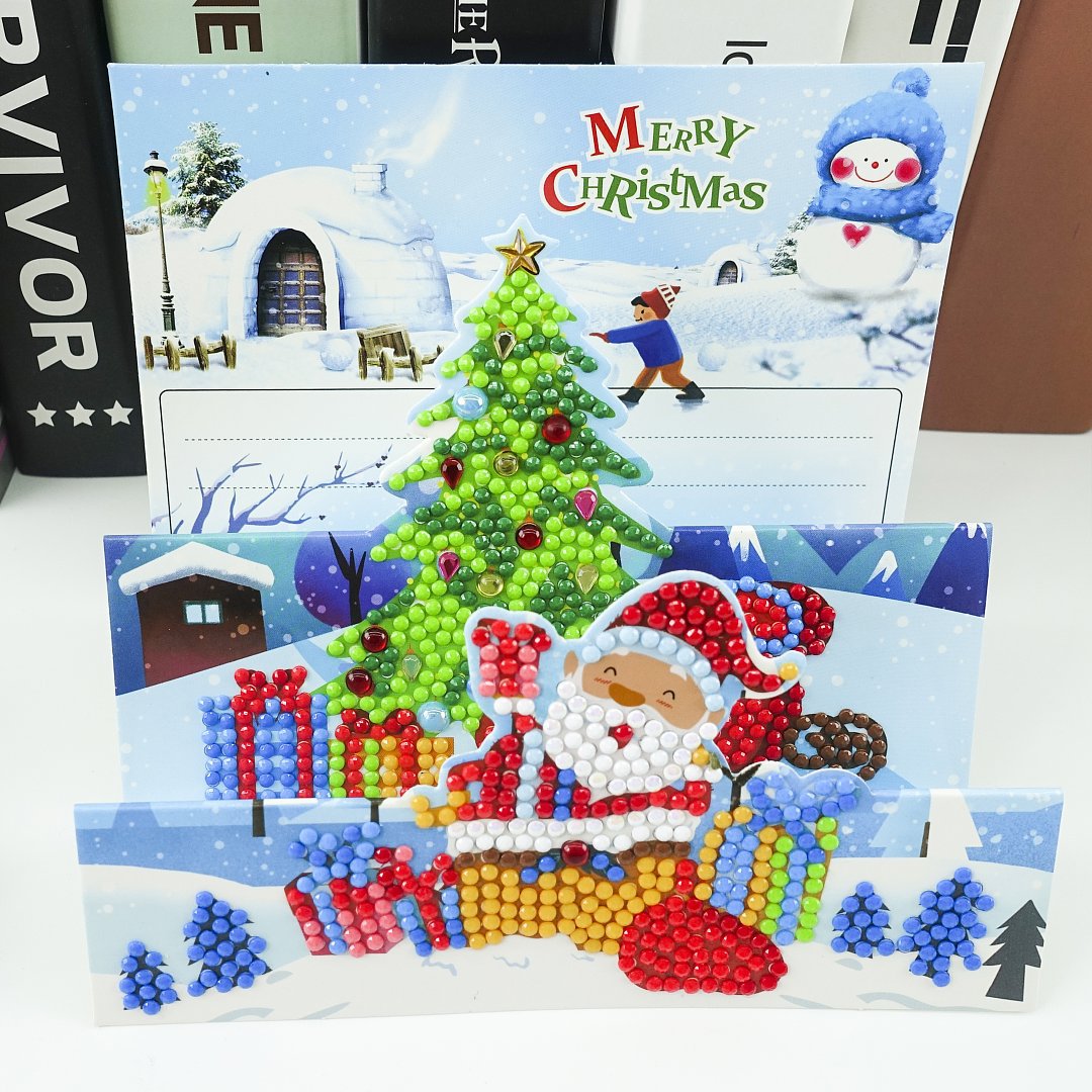 Customized Christmas card with diamond artwork for children DIY handmade diamond stickers, 3D folding blessing cards