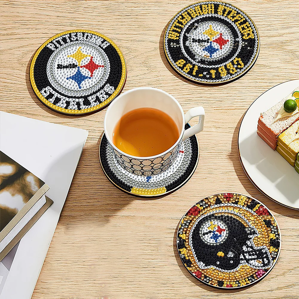 Pittsburgh Steelers 6pcs DIY Diamond Painting Acrylic Coasters Holder for Beginner Adult