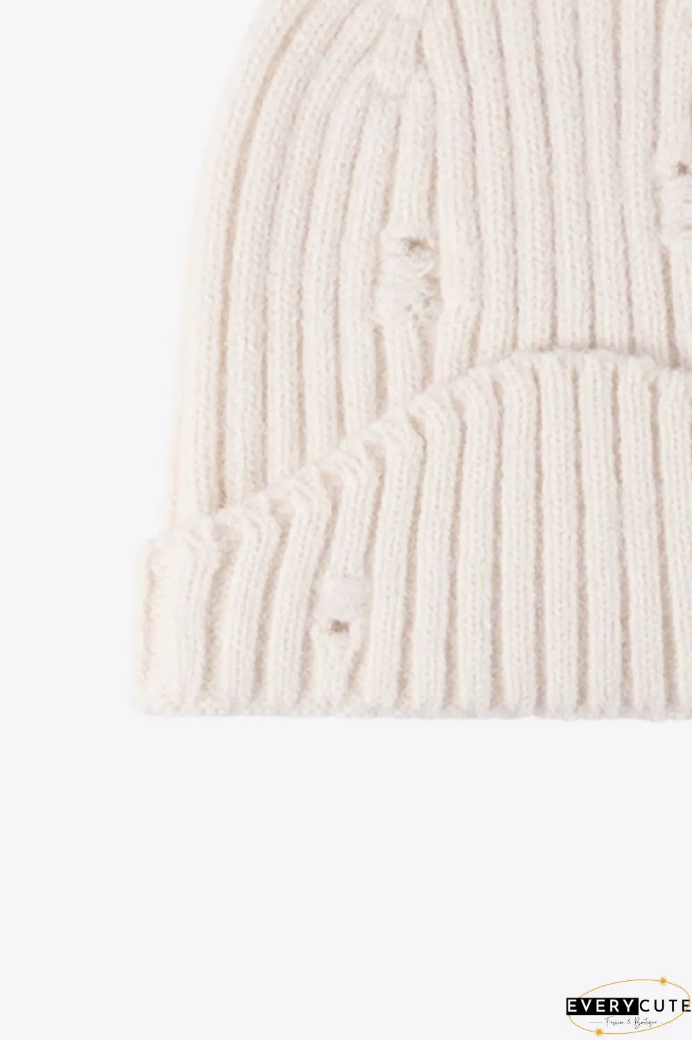 Distressed Rib-Knit Beanie