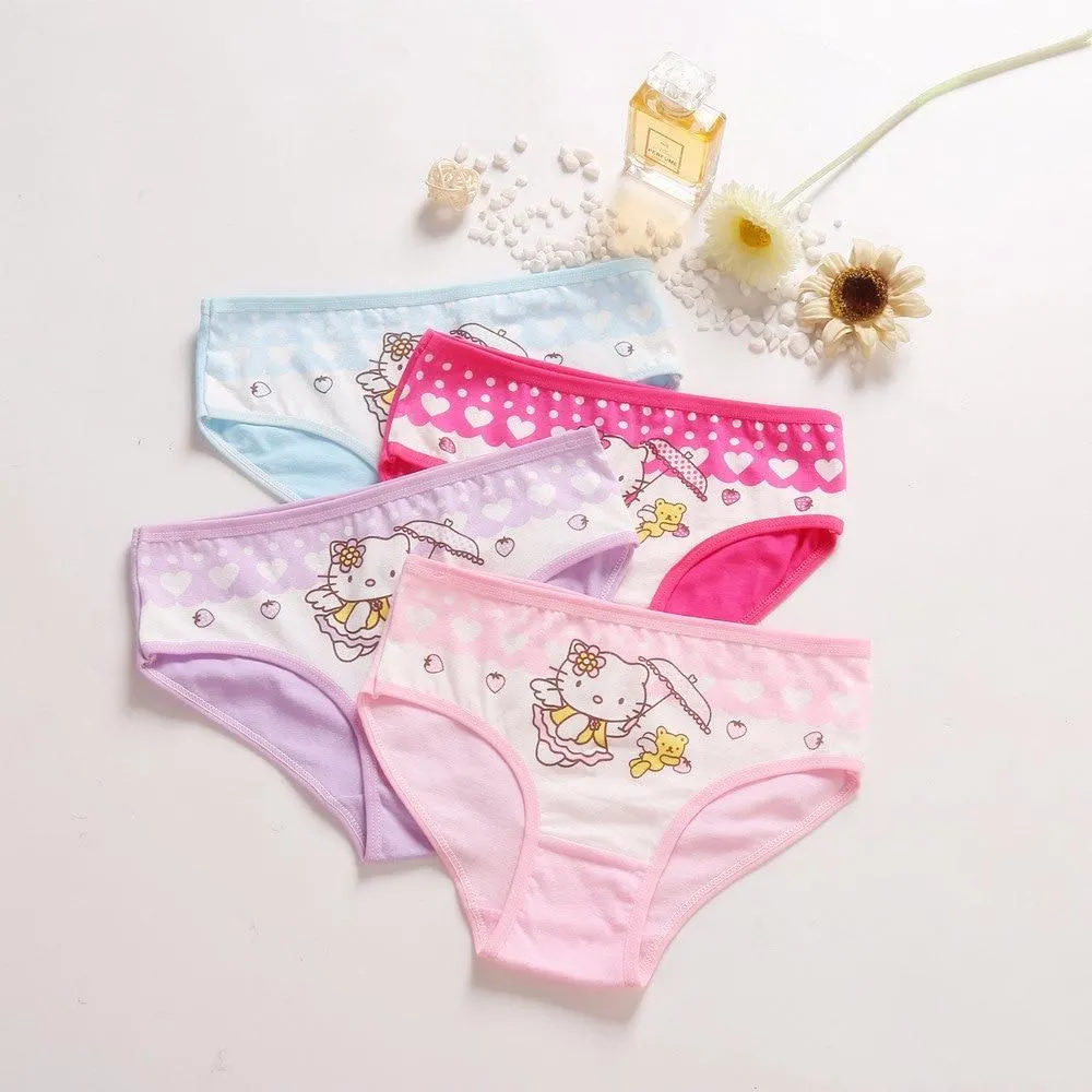 4 Pieces/Lot 2-12Y Children Underwear High Quality Cotton Girls Panties Cute Cat Pattern Kids Boxer Briefs Child Soft Girl Pants
