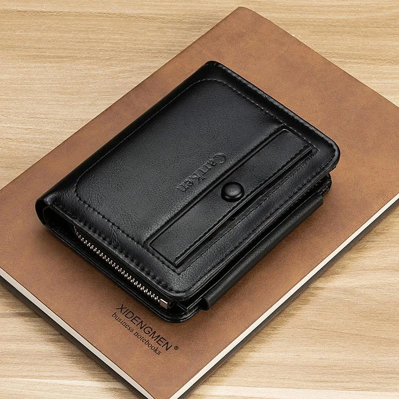 Three Fold Wallet Mini Short Men's Wallet Carteira Pequena Zip Coin Bag Small Men Wallets Made Of Natural Leather Classic Style