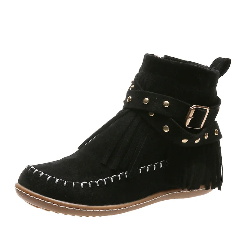 Smiledeer Autumn and winter Women's Tassel Belt Buckle Boots