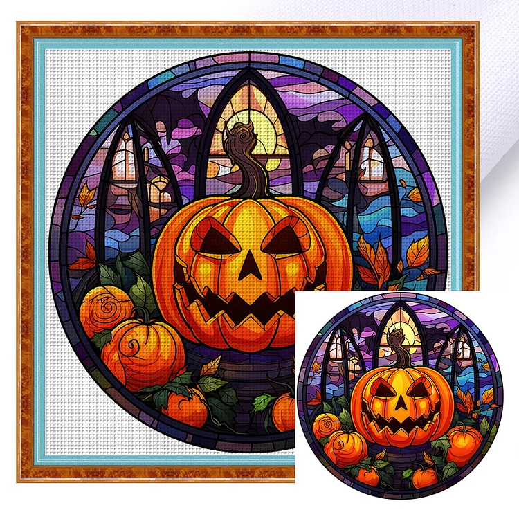 Glass Art - Halloween 11CT Counted / Stamped Cross Stitch 40*40CM
