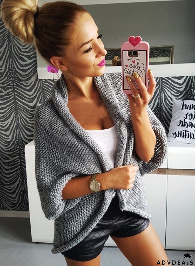 Knit Open Front Batwing Sleeve Sweater Cardigan