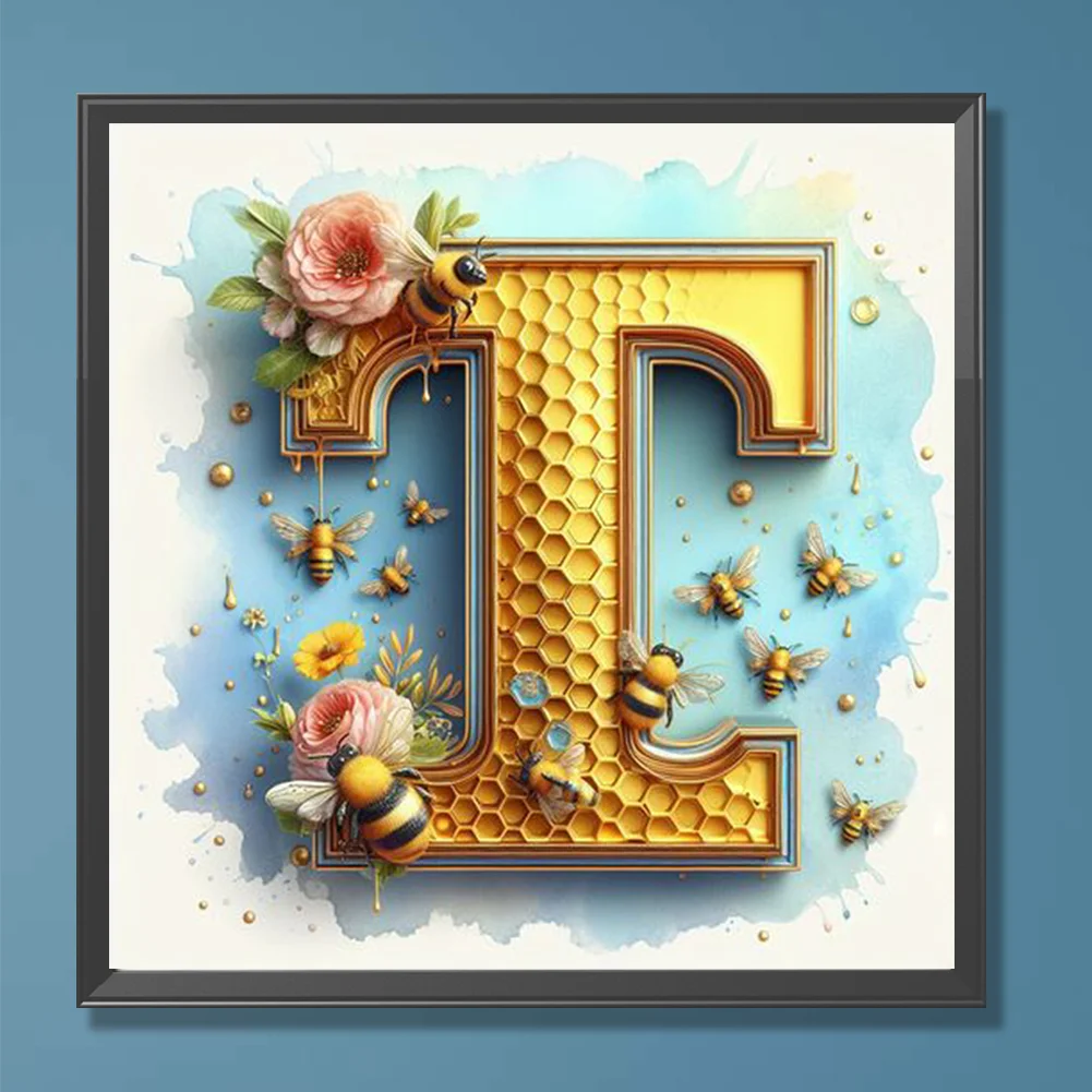 Full Round Diamond Painting 30*30cm - Bee Letter T