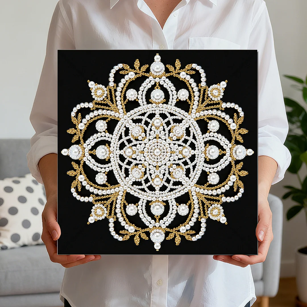 Mandala DIY Pearl Art Diamond Painting Kit for Adult Home Decor 25x25cm With Frame