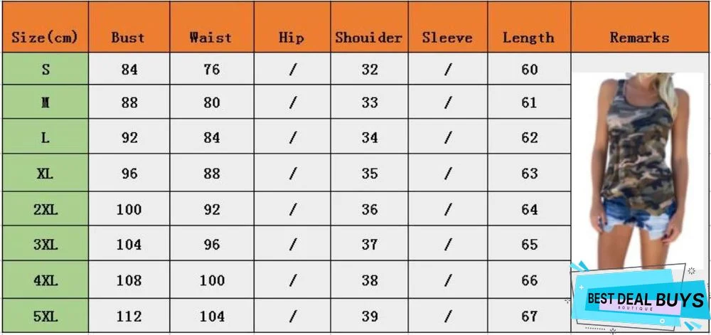 Summer New Camouflage Fashion Versatile Sleeveless Vest T-Shirt For Women