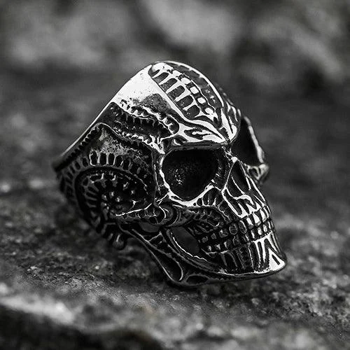 Gothic Silver Retro Skeleton Head Biker Punk Stainless Steel Rings