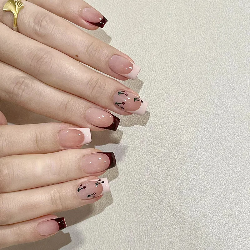 Churchf Churchf Nail Piece French Simple Flower Removable Nail Piece Nail Patch Nail Piece Fake Nail Piece 24 Pieces