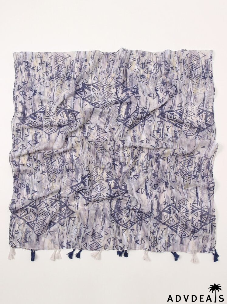 Geo Print Tassel Decor Scarf