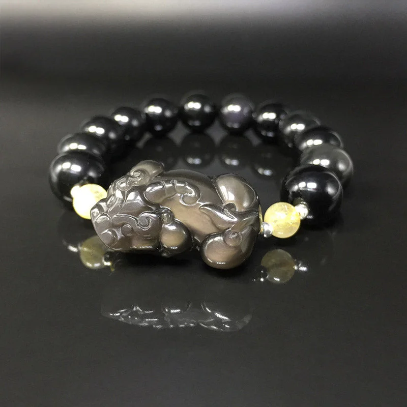 FengShui PiXiu Ice Obsidian Yellow Agate Success Bracelet
