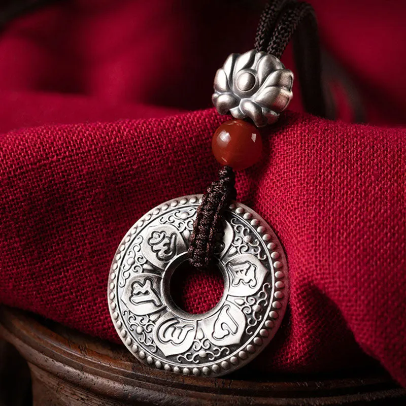 Om Mani Padme Hum Heart Sutra Lotus 999 Sterling Silver Peace Necklace