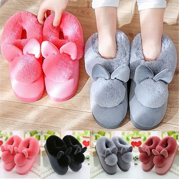 Women Home Slippers Rabbit Fur Warm Slippers With Plush Pantoufle Femme Winter Women Indoor Shoes Warm Carpet Slippers - Shop Trendy Women's Fashion | TeeYours