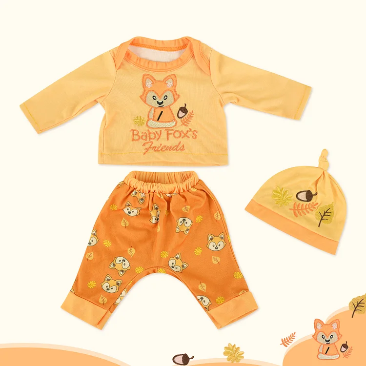 17''-20'' Inches Girl Orange Fox Pattern Suit for Handmade Newborn Baby Dolls 3pcs Set Clothes Accessories Rebornartdoll® RSAW-Rebornartdoll®