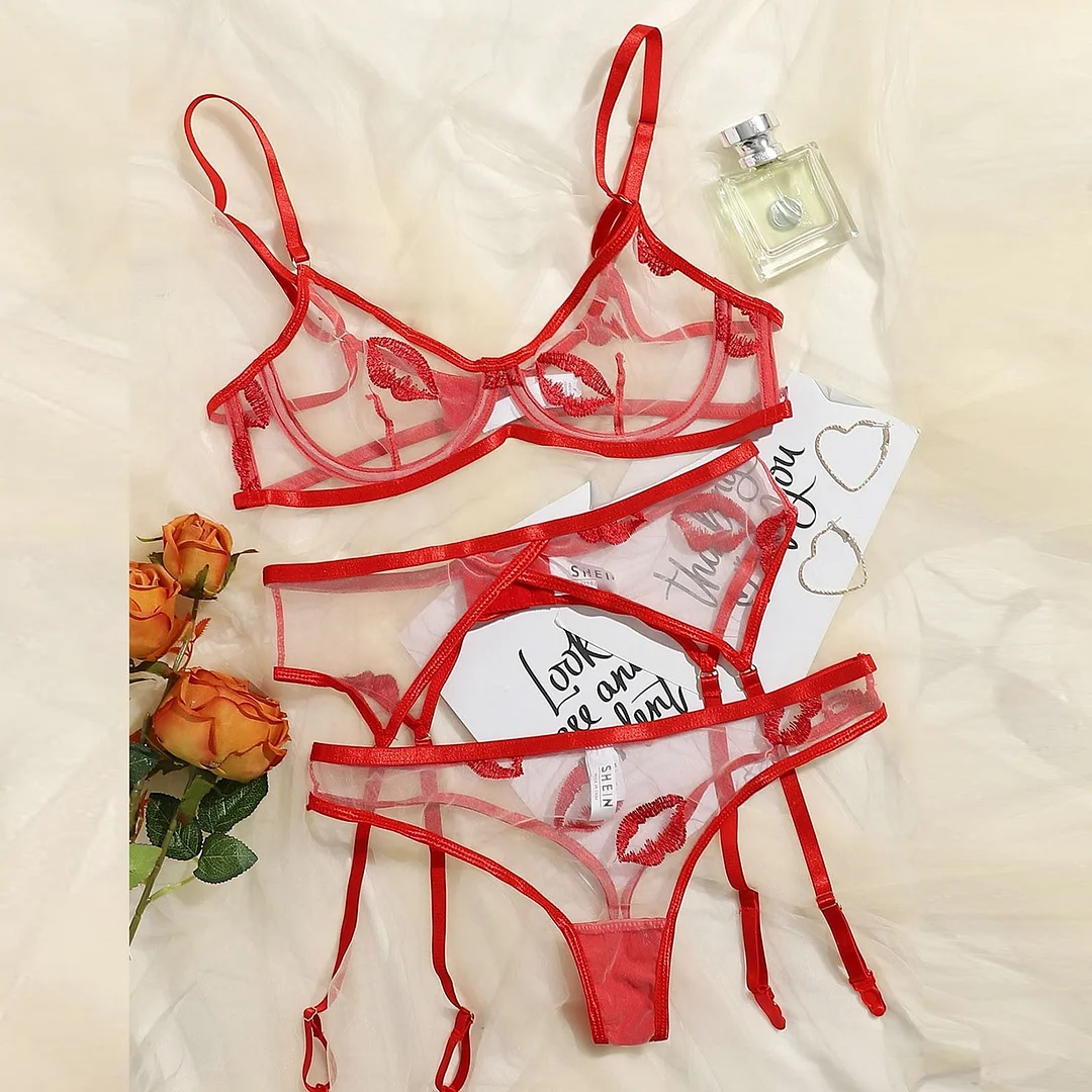 3Pcs Mesh Perspective Women Underwear Set Seamless Bra Set Ladies Fashion Temptation Sexy Lingerie Erotic Bra Garter Briefs Sets