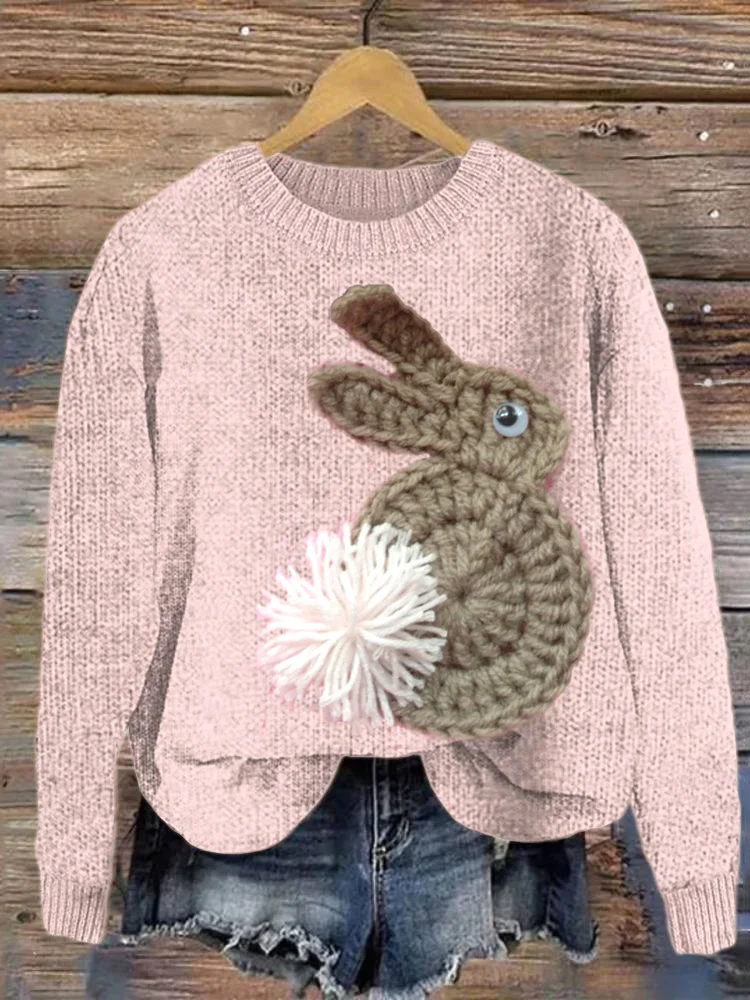 VChics Cute Bunny Crochet Pattern Cozy knit Sweater