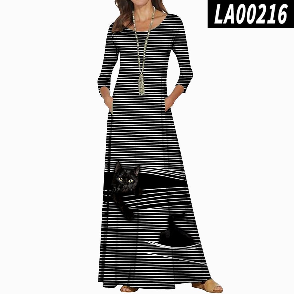Women's Round Neck Plaid Style Long Dress Clothing