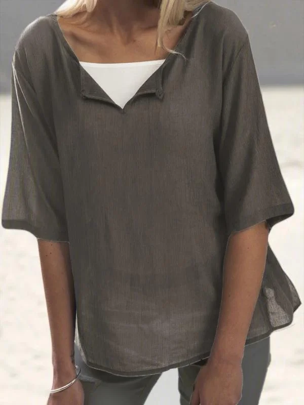 Linen Mid-sleeve Shirt Top