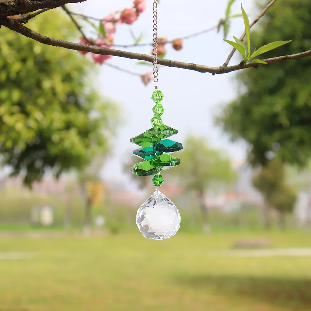 Crystal Wind Chime Light Catching Pendant Home Hanging Ornaments (Green)