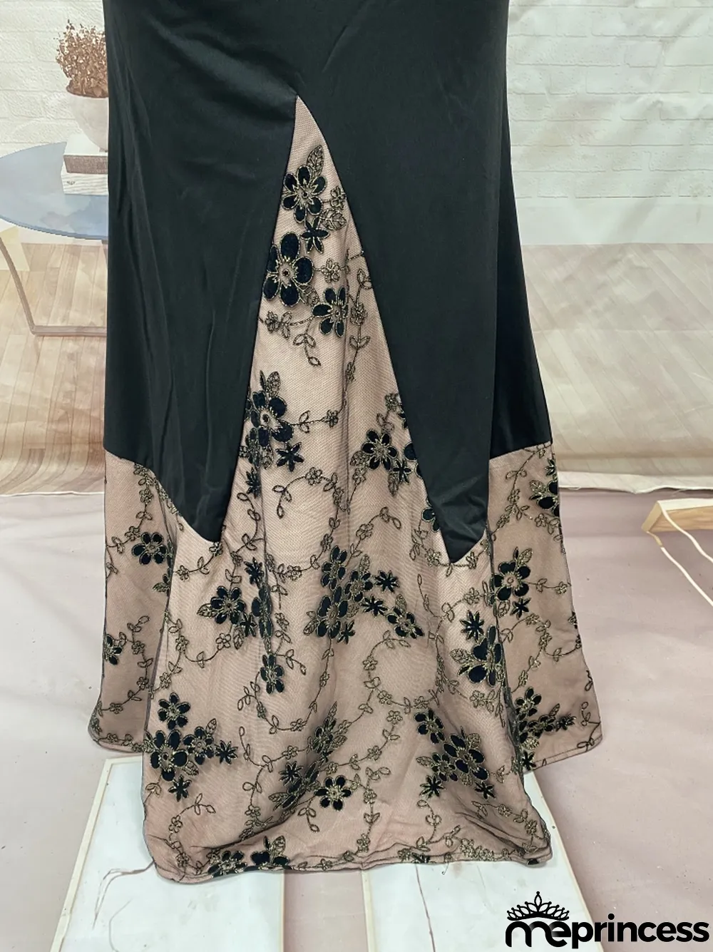 Women Summer Black Vintage Off-the-shoulder Sleeveless Floral Print Embroidery Mermaid Evening Dress