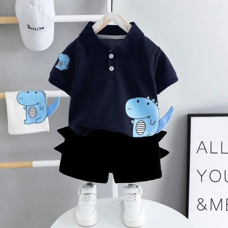 Baby Clothes Summer Suit Toddler Boys Short Sleeve Top + Black Shorts Children Outfits 2 Pieces 1-4 Year Old Baby Kids Clothes