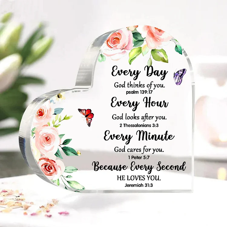 Every Hour God Looks After You-Acrylic Christian Gifts Bible Verse Prayers Religious Gifts-Acrylic Flower Heart Keepsake Desktop Ornament