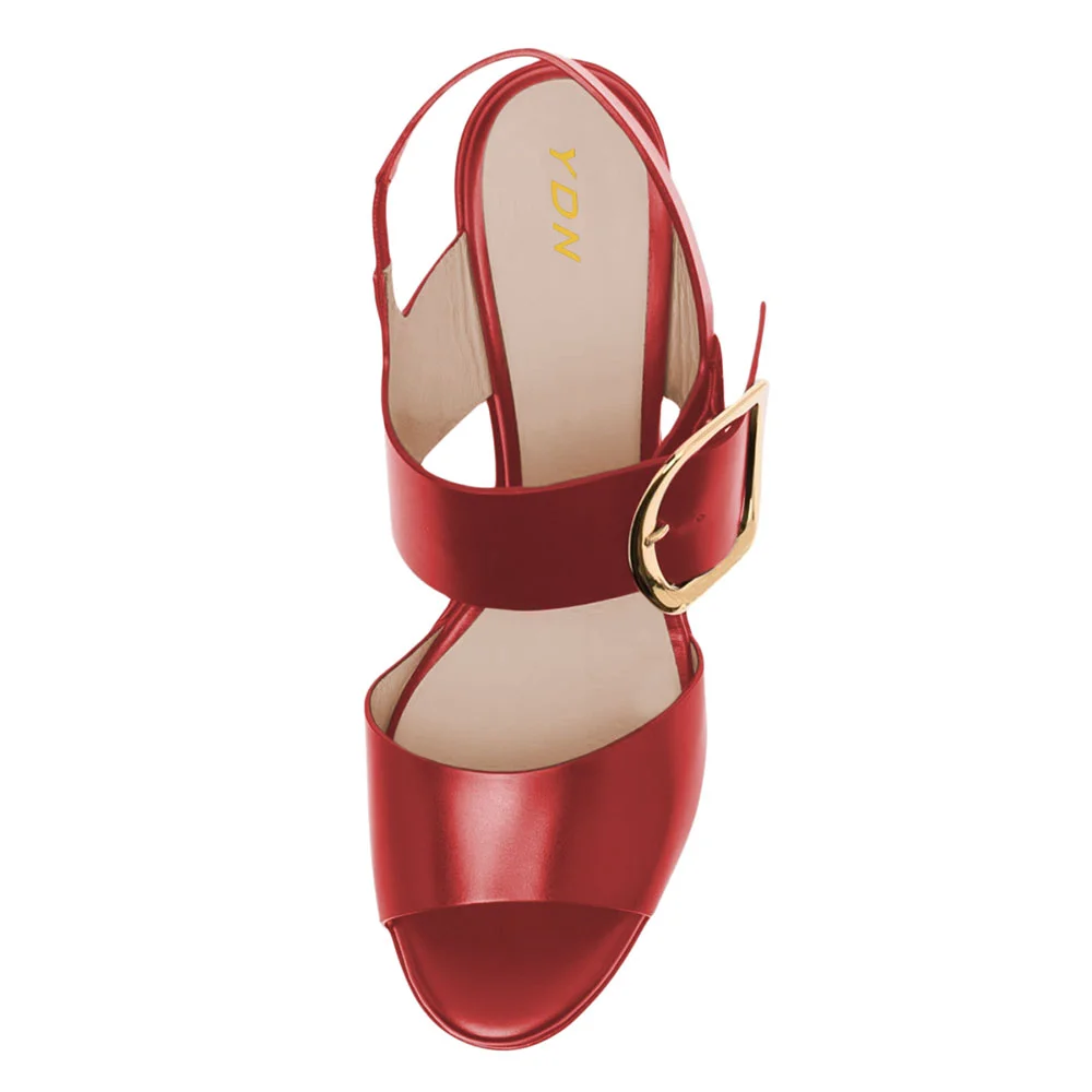 Red Round Toe Platform Ankle Strappy Wedge Sandals for Women