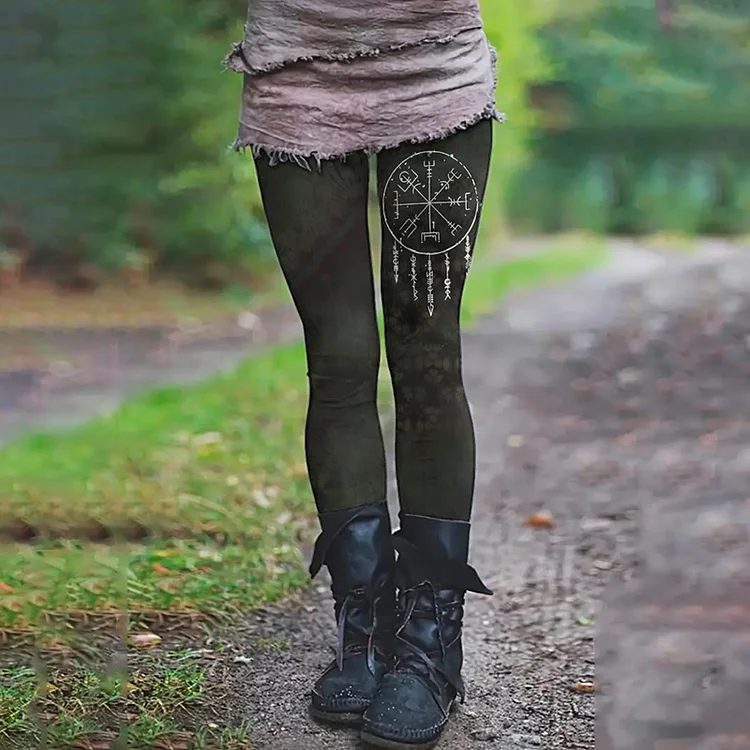 Tie-Dye Viking Totem Retro Leggings
