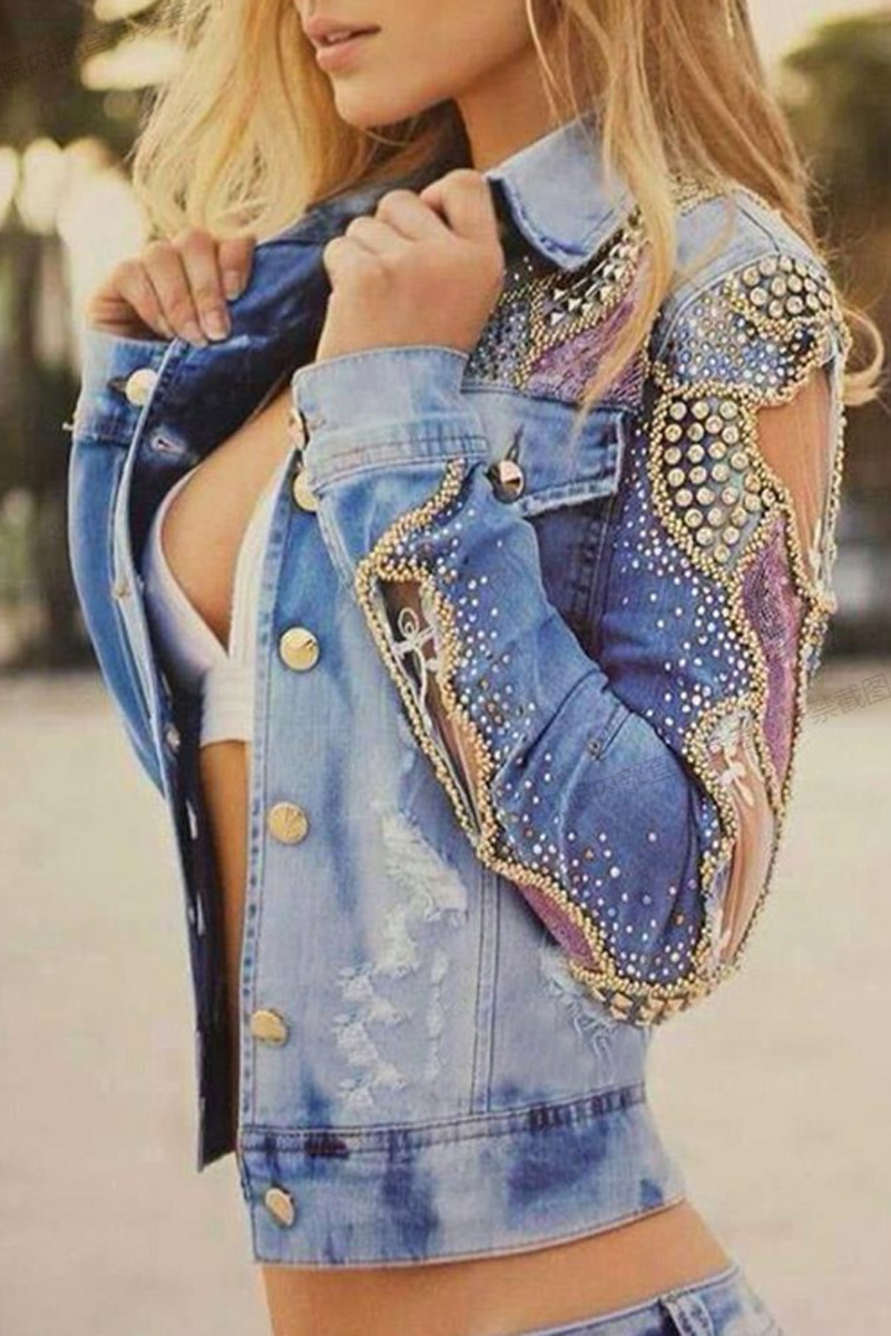 Embroidery Sheer Mesh Woolen Jacket