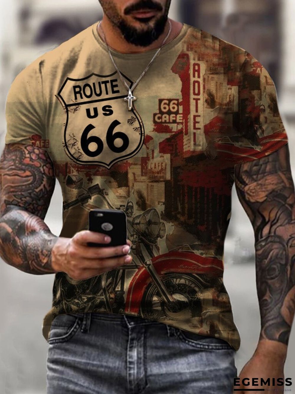 Casual Short Sleeve Digital Printing Slim Fit European and American Personalized Men's T-shirt | EGEMISS