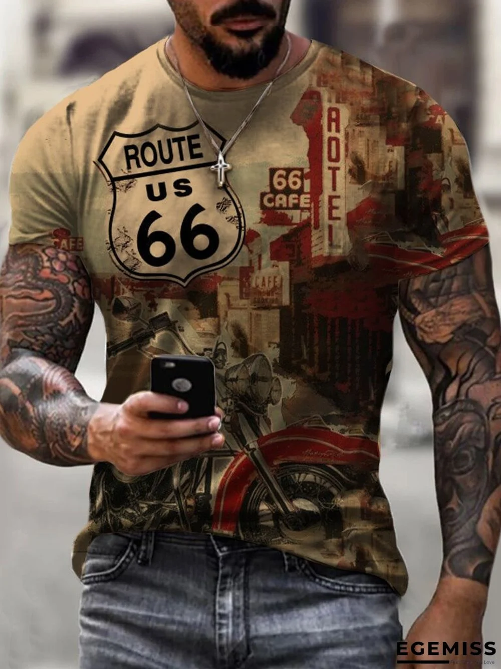 Casual Short Sleeve Digital Printing Slim Fit European and American Personalized Men's T-shirt | EGEMISS