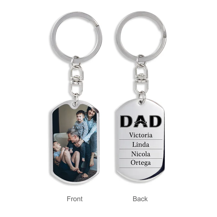Personalized Photo Keychain Dad Keyring Engrave 4 Names Father's Day Gifts