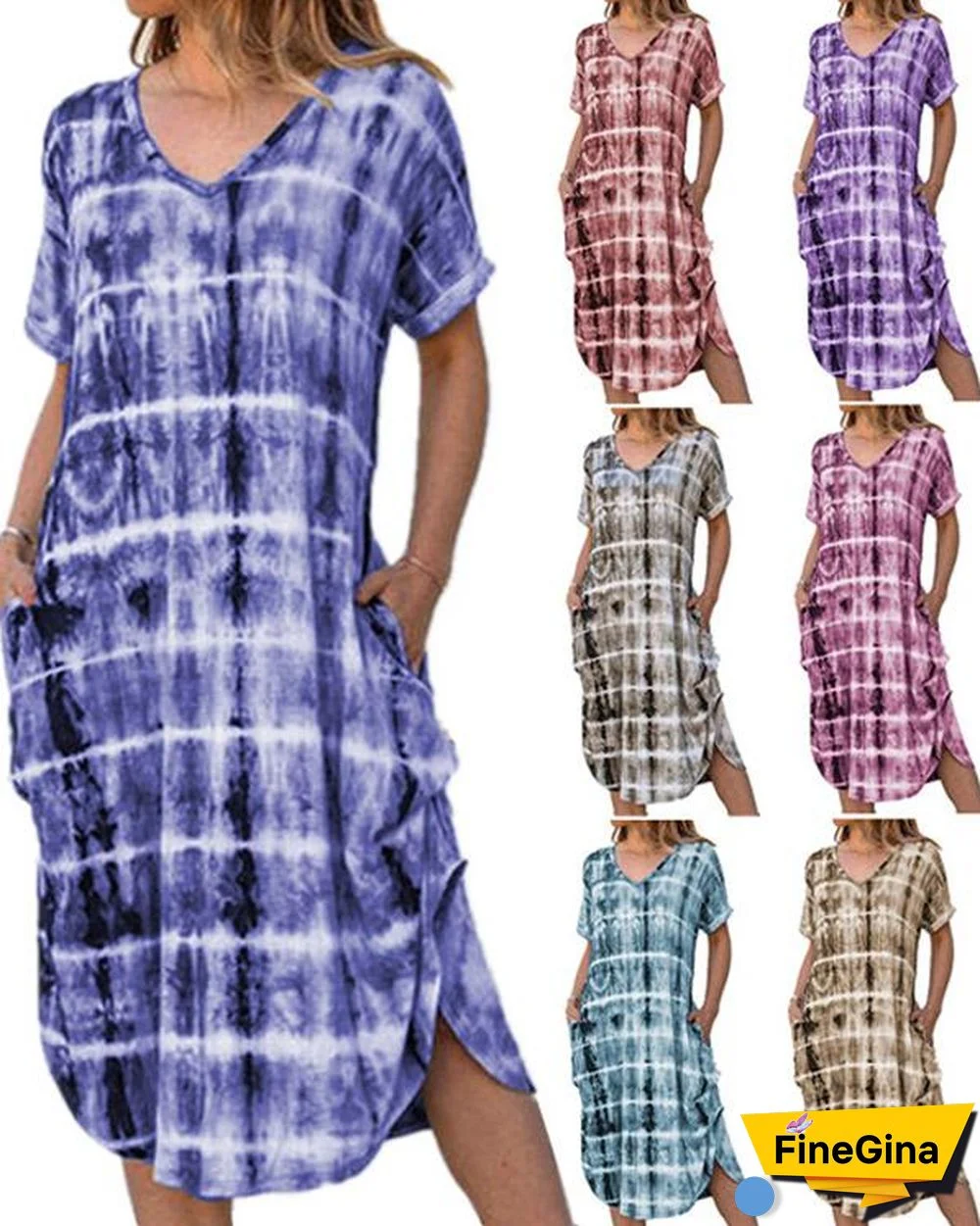 Summer Short Sleeve Plaid Print Loose Dress