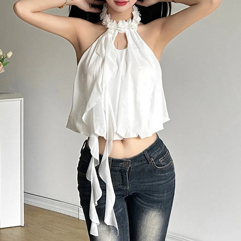 Uveng 2024 Summer New Women's Clothing Niche Design Feeling Hanging Back Wave Decoration Small Vest
