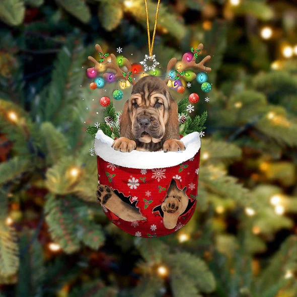 Bloodhound In Snow Pocket Christmas Ornament.