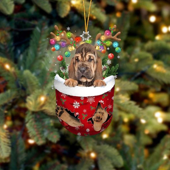 Bloodhound In Snow Pocket Christmas Ornament.