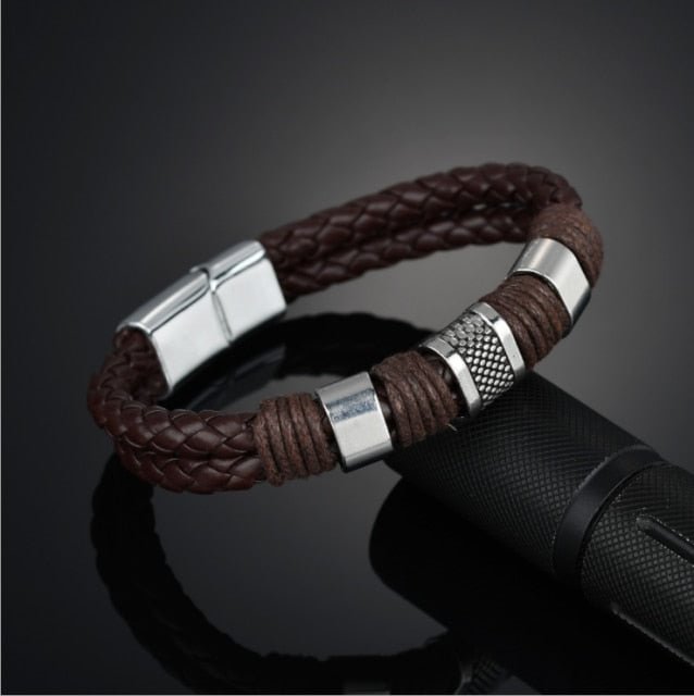 YOY-Leather Titanium Steel Braided Buckle Bracelet